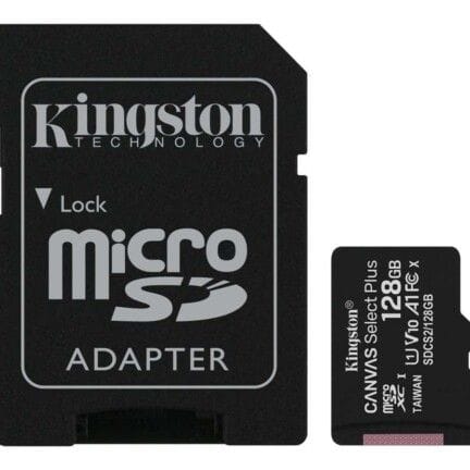 Kingston Canvas Select Plus - Tarjeta de memoria flash (adaptador microSDXC a SD Incluido) - 128 GB - A1 / Video Class V10 / UHS Class 1 / Class10 - microSDXC UHS-I