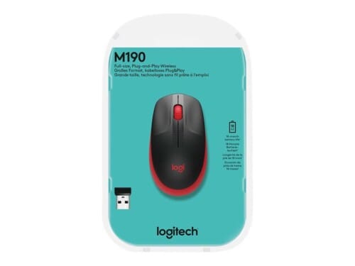 Logitech M190 - Ratón - óptico - 3 botones - inalámbrico - receptor inalámbrico USB - rojo