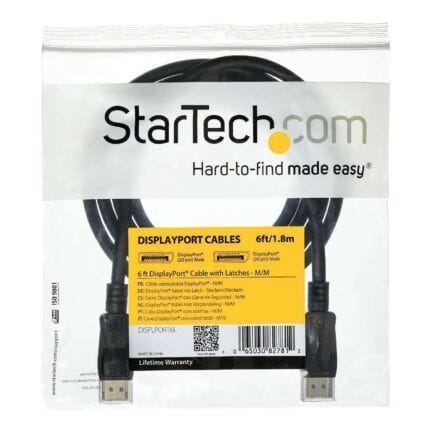 StarTech.com Cable 1,8m Certificado DisplayPort con Pestillo Latches Seguro con Bloqueo para Monitor - 2x Macho DP - Negro - Cable DisplayPort - DisplayPort (M) a DisplayPort (M) - 1.8 m - trabado - negro - para P/N: DK31C3HDPDUE, DKM30CHDPD, DKM30CHDPDUE, KITBXAVHDPEU, KITBXAVHDPNA, KITBXAVHDPUK