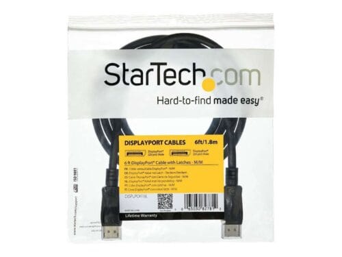 StarTech.com Cable 1,8m Certificado DisplayPort con Pestillo Latches Seguro con Bloqueo para Monitor - 2x Macho DP - Negro - Cable DisplayPort - DisplayPort (M) a DisplayPort (M) - 1.8 m - trabado - negro - para P/N: DK31C3HDPDUE, DKM30CHDPD, DKM30CHDPDUE, KITBXAVHDPEU, KITBXAVHDPNA, KITBXAVHDPUK