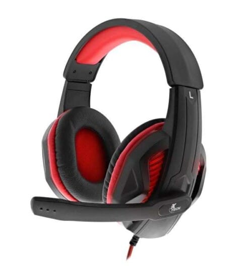 Auriculares con cable Xtech XTH-551 Igneus - Juegos - Retroiluminado: rojo - Tipo de conexión: 3,5 mm (TRRS) y USB para alimentación. Incluye adaptador divisor hembra de 3,5 mm a enchufes dobles de 3,5 mm (TRS) - Multiplataforma - 6,6 pies, trenzado