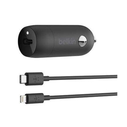 Belkin - Adaptador de corriente para el coche - 20 vatios - 3.6 A (24 pin USB-C) - en el cable: Lightning - negro