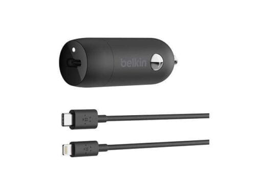 Belkin - Adaptador de corriente para el coche - 20 vatios - 3.6 A (24 pin USB-C) - en el cable: Lightning - negro