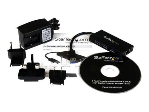 StarTech.com Hub USB 3.0 de Aluminio con Cable - Concentrador de 3 Puertos USB con Adaptador de Red Ethernet Gigabit Externo - Hub - 3 x SuperSpeed USB 3.0 + 1 x 10/100/1000 - sobremesa - para P/N: PEXUSB3S2EI, PEXUSB3S42, PEXUSB3S7, SVA5H2NEUA