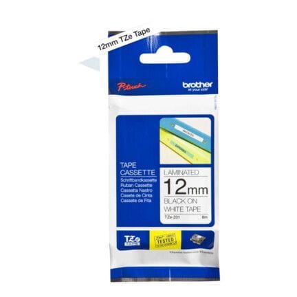 Brother TZe-231 - Adhesivo estándar - negro sobre blanco - rollo (1,2 cm x 8 m) 1 cinta(s) tipo laminado - para Brother PT-D210, D600, H110; P-Touch PT-1005, 1880, E800, H110; P-Touch Cube Plus PT-P710