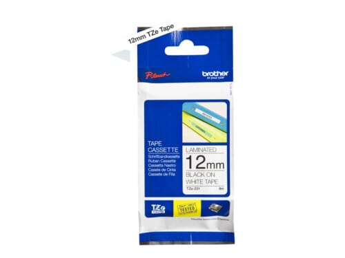 Brother TZe-231 - Adhesivo estándar - negro sobre blanco - rollo (1,2 cm x 8 m) 1 cinta(s) tipo laminado - para Brother PT-D210, D600, H110; P-Touch PT-1005, 1880, E800, H110; P-Touch Cube Plus PT-P710