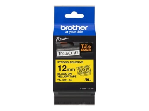 Brother TZe-S631 - Adhesivo extrarresistente - negro sobre amarillo - rollo (1,2 cm x 8 m) 1 cinta(s) tipo laminado - para Brother PT-D210, D600, H110; P-Touch PT-1005, 1880, E800, H110; P-Touch Cube Plus PT-P710