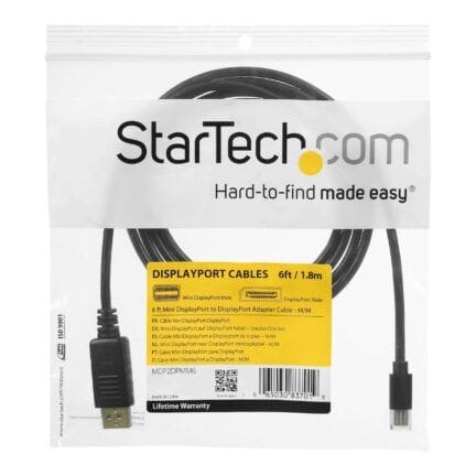 StarTech.com Cable Adaptador de 1,8m de Monitor Mini DisplayPort 1.2 Macho a DP Macho - 4k - Cable DisplayPort - Mini DisplayPort (M) a DisplayPort (M) - 1.8 m - trabado - negro - para P/N: CDP2DP14B, CDP2MDPEC, CDP2MDPFC, CDPVDHDMDP2G, CDPVDHDMDPRG, CDPVDHMDPDP