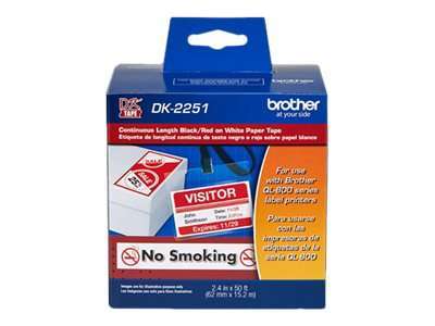 Brother DK-2251 - Negro/rojo sobre blanco - Rollo (6,2 cm x 15,2 m) 1 bobina(s) cinta de etiqueta - para Brother QL-800, QL-810W, QL-820NW, QL-820NWB