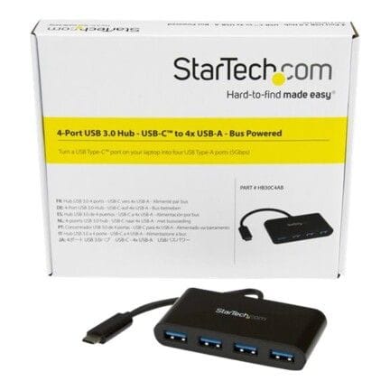 StarTech.com Hub Concentrador USB 3.0 de 4 Puertos Ladrón USB-C a 4x USB A Alimentado por el Bus -  Conversor de USB C a USB Convencional - Hub - 4 x SuperSpeed USB 3.0 - sobremesa