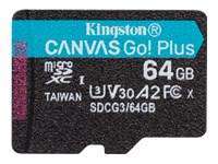 Kingston Canvas Go! Plus - Tarjeta de memoria flash - 64 GB - A2 / Video Class V30 / UHS-I U3 / Class10 - microSDXC UHS-I