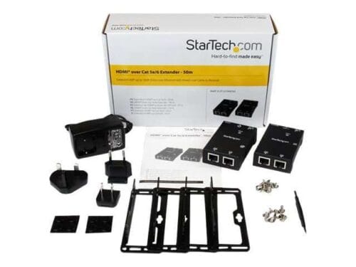 StarTech.com Kit Extensor Vídeo Audio HDMI por Cable de Red UTP Ethernet Cat5 Cat6 RJ45 con Power over Cable PoC - 50m - Alargador para vídeo/audio - sobre CAT 5e/6 - hasta 50 m - para P/N: ST128HDMI2, SVA12M2NEUA, SVA12M5NA, VIDWALLMNT