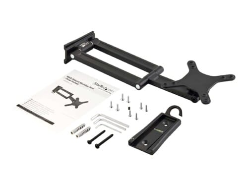 StarTech.com Soporte de pared de doble giro para monitor - Montura VESA para Pantallas de hasta 27 Pulgadas - Kit de montaje (placa de montaje, tornillos, brazo de monitor) - brazo ajustable - para pantalla LCD - aluminio - negro - tamaño de pantalla: 13"-34" - se puede instalar en la pared