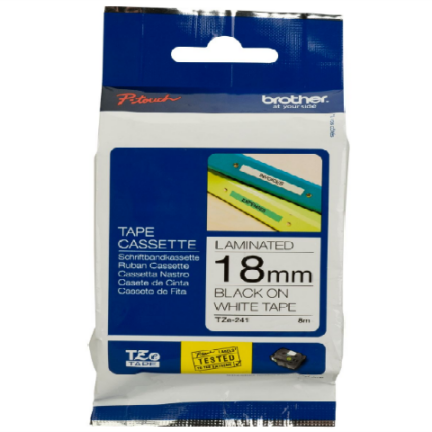Brother TZe-241 - Adhesivo estándar - negro sobre blanco - rollo (1,8 cm x 8 m) 1 cinta(s) tipo laminado - para Brother PT-D600; P-Touch PT-1880, D450, E550, E800, P900, P950; P-Touch Cube Plus PT-P710